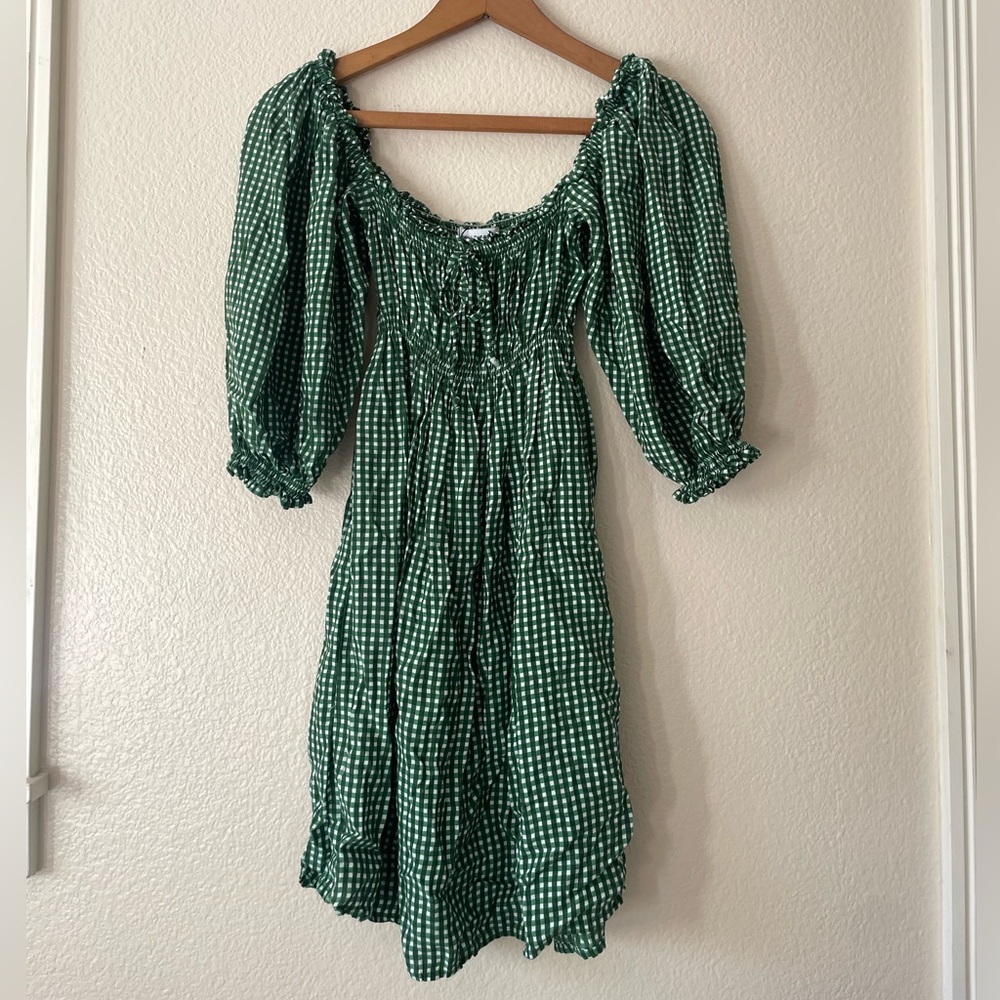 Faithfull the Brand Green Gingham Mini Dress